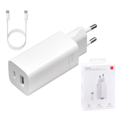 Incarcatoare si cabluri de date GaN Fast Charging 65W cu Cablu Type-C la Type-C - Xiaomi Mi (AD652GEU) - White (Blister Packing)