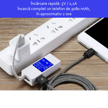 Cablu de date Dux Ducis K-One USB la Lightning Quick Charge, 3m, 2.1A, alb-negru - 4