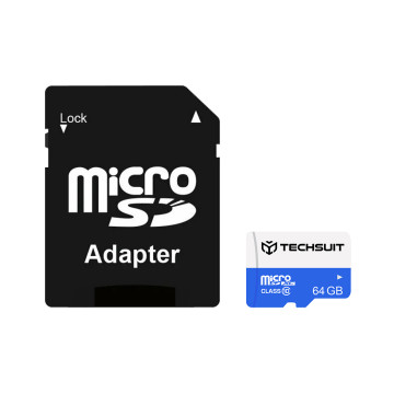 Techsuit - Card de memorie de mare viteză, SDHC, 64 GB, clasa 10 cu adaptor - 1