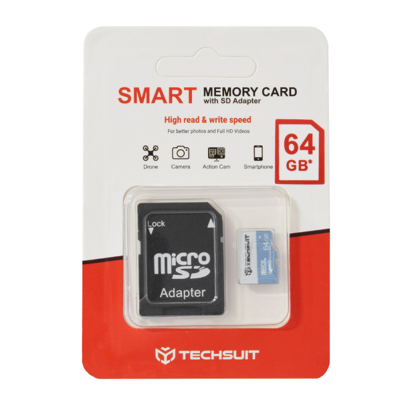 Techsuit - Card de memorie de mare viteză, SDHC, 64 GB, clasa 10 cu adaptor - 6