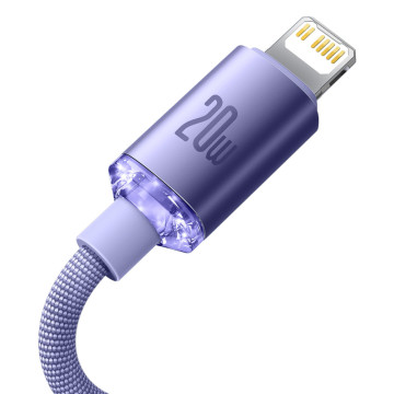 Cablu pentru incarcare si transfer de date Baseus Crystal Shine, USB Type-C/Lightning, 20W, 2m, Mov - 1