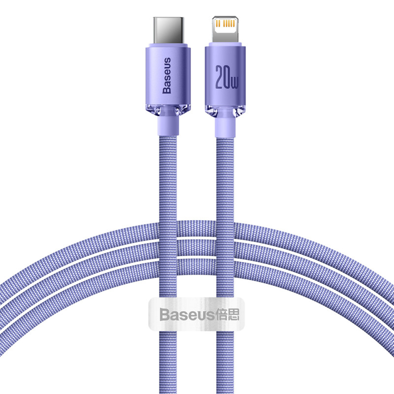 Cablu pentru incarcare si transfer de date Baseus Crystal Shine, USB Type-C/Lightning, 20W, 2m, Mov - 2