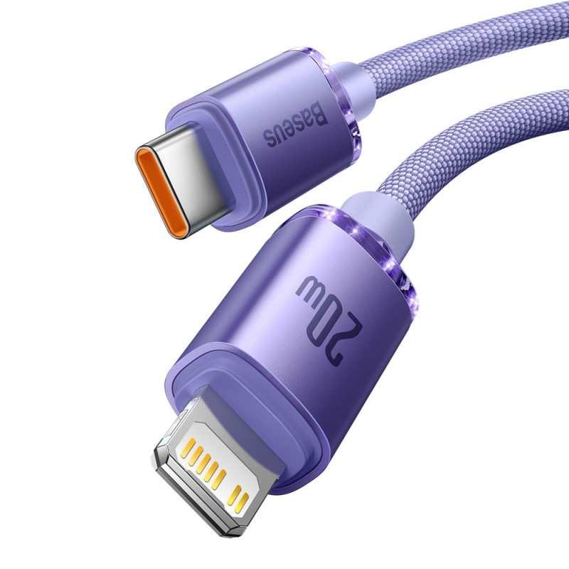 Cablu pentru incarcare si transfer de date Baseus Crystal Shine, USB Type-C/Lightning, 20W, 2m, Mov - 3