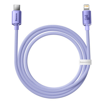 Cablu pentru incarcare si transfer de date Baseus Crystal Shine, USB Type-C/Lightning, 20W, 2m, Mov - 4