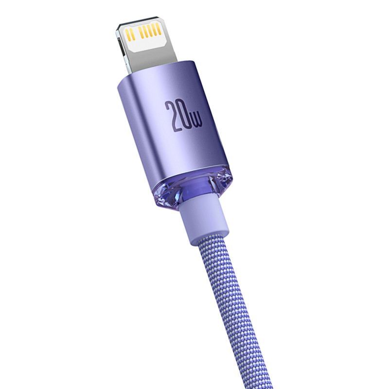 Cablu pentru incarcare si transfer de date Baseus Crystal Shine, USB Type-C/Lightning, 20W, 2m, Mov - 5