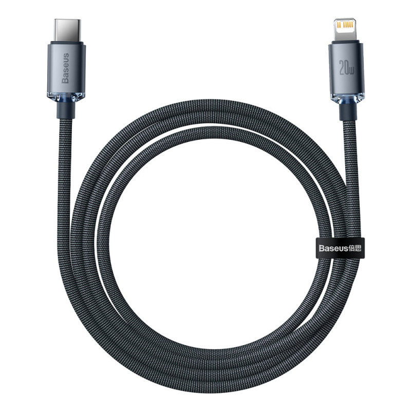 Cablu pentru incarcare si transfer de date Baseus Crystal Shine, USB Type-C/Lightning, 20W, 2m, Negru, CAJY000301 - 1