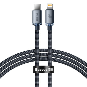 Cablu pentru incarcare si transfer de date Baseus Crystal Shine, USB Type-C/Lightning, 20W, 2m, Negru, CAJY000301 - 2