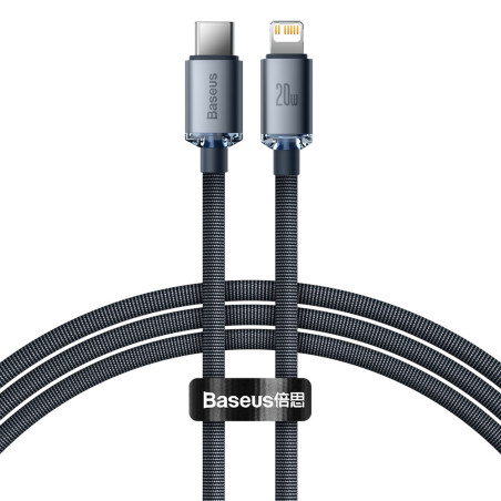 Cablu pentru incarcare si transfer de date Baseus Crystal Shine, USB Type-C/Lightning, 20W, 2m, Negru, CAJY000301