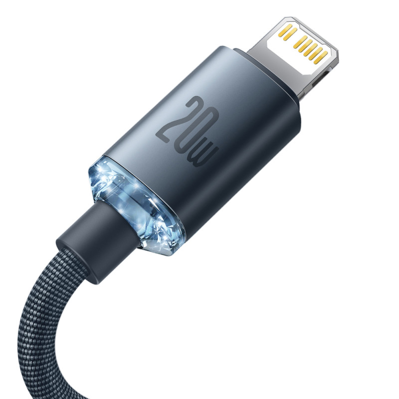Cablu pentru incarcare si transfer de date Baseus Crystal Shine, USB Type-C/Lightning, 20W, 2m, Negru, CAJY000301 - 3