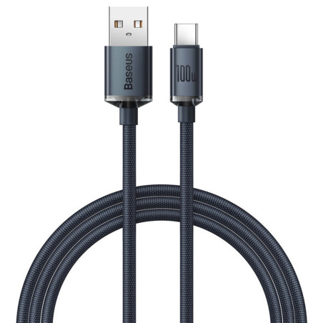Cablu pentru incarcare si transfer de date Baseus Crystal Shine, USB/USB Type-C, 100W, 2m, Negru, CAJY000501