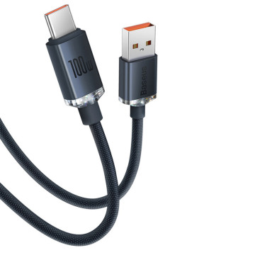 Cablu pentru incarcare si transfer de date Baseus Crystal Shine, USB/USB Type-C, 100W, 2m, Negru - 2