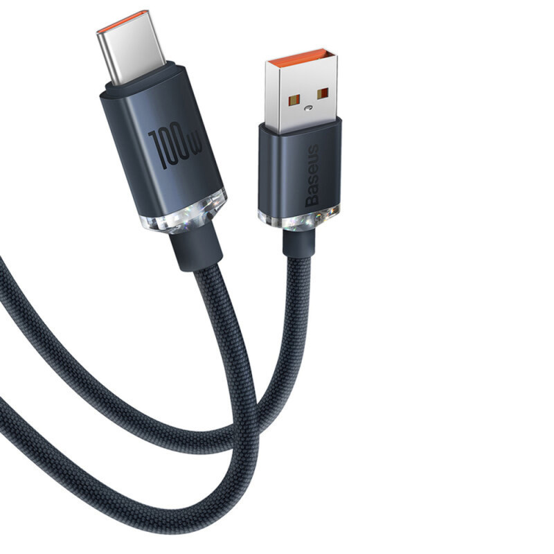 Cablu pentru incarcare si transfer de date Baseus Crystal Shine, USB/USB Type-C, 100W, 2m, Negru - 2
