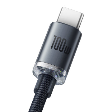 Cablu pentru incarcare si transfer de date Baseus Crystal Shine, USB/USB Type-C, 100W, 2m, Negru - 3