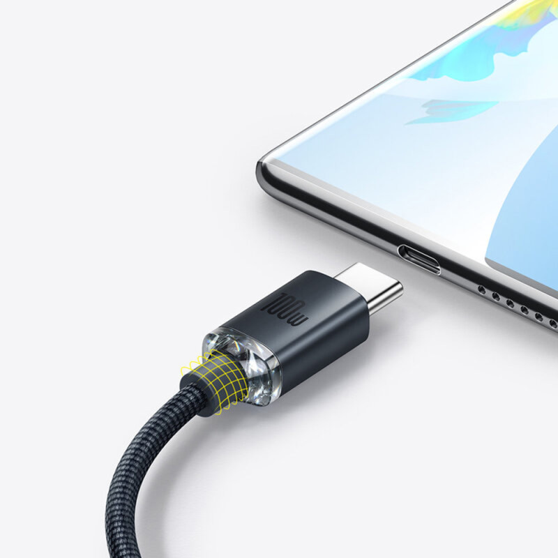 Cablu pentru incarcare si transfer de date Baseus Crystal Shine, USB/USB Type-C, 100W, 2m, Negru - 4