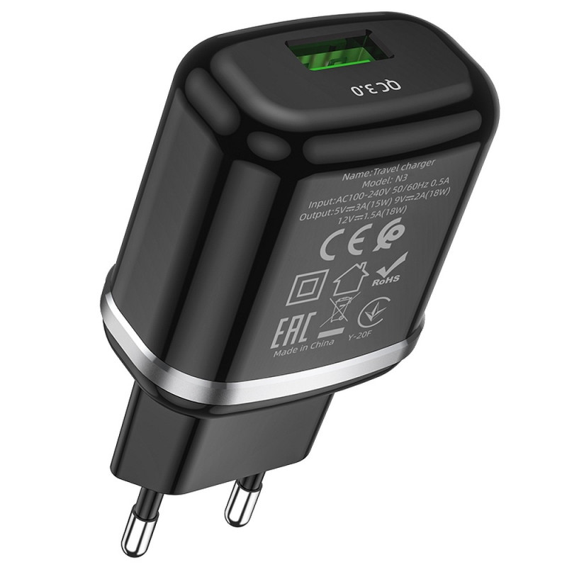 HOCO - Incarcator retea (N3 Special) - USB-A, QC 3.0, 18W, 3A - Negru - 2