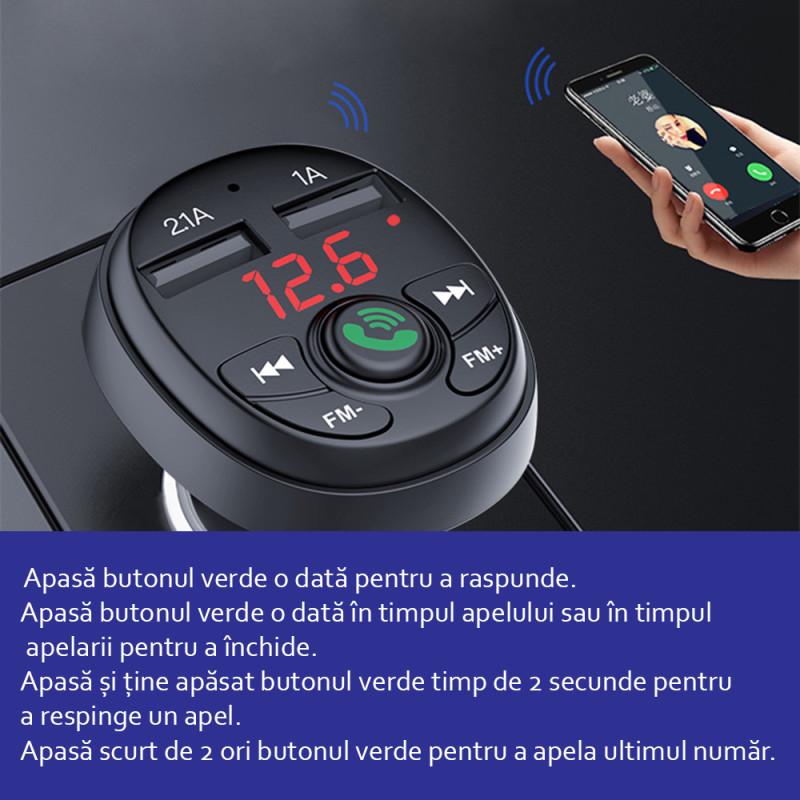 Incarcator auto Yesido Y36, modulator FM,Bluetooth 5.0, dual USB, afisaj LED, 2.1A, negru - 11