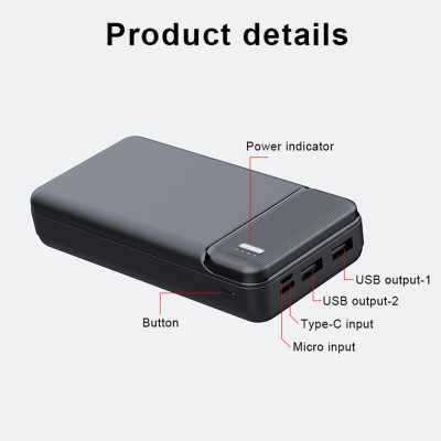 Techsuit - Power Bank Dual USB (PB-N2) - cu semne LED pentru starea de alimentare, 20000 mAh - negru - 3