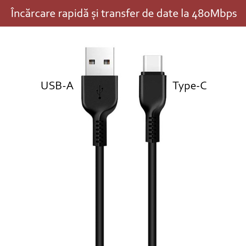 HOCO - Cablu de date (Flash X20) - USB-A la USB Type-C, 10W, 2A, 1,0 m - Negru - 2