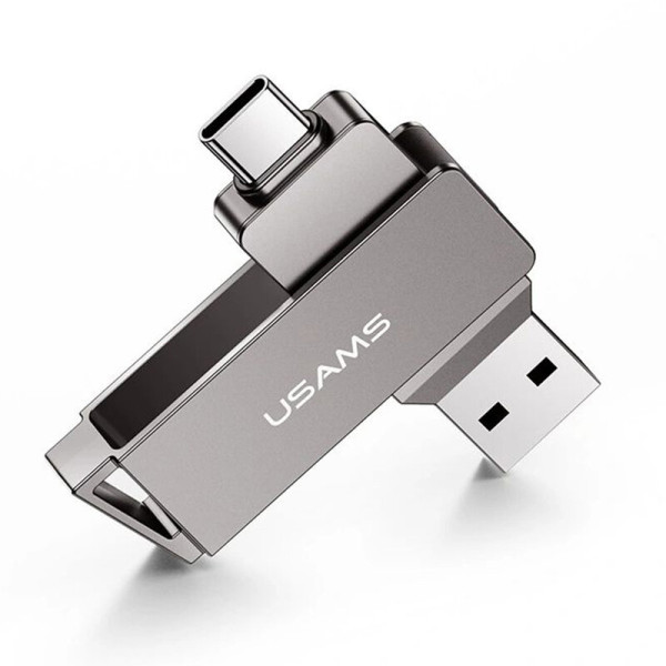 Stick de memorie rotabil USB, Type-C, 128GB USAMS flash drive, gri, US-ZB201