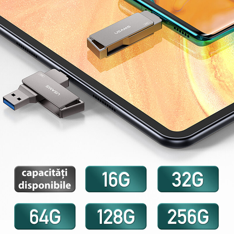 Stick de memorie USB, Type-C 128GB USAMS flash drive, gri, US-ZB201 - 7