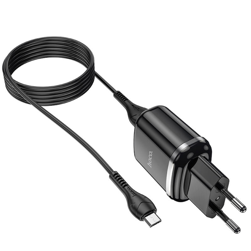 Set Incarcator Retea+Cablu Date Micro Usb Hoco N4 Aspiring 2xUSB 12W 2.4A 1m, Black - 2