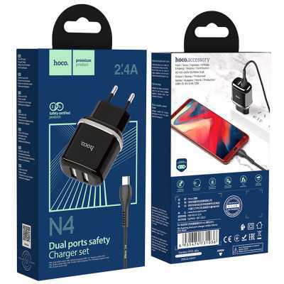 Set Incarcator Retea+Cablu Date Micro Usb Hoco N4 Aspiring 2xUSB 12W 2.4A 1m, Black - 7