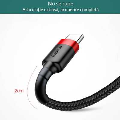 Baseus - Cablu de date Cafule (CATKLF-C91) - USB la Type-C, 2A, 2m - Roșu Negru - 5