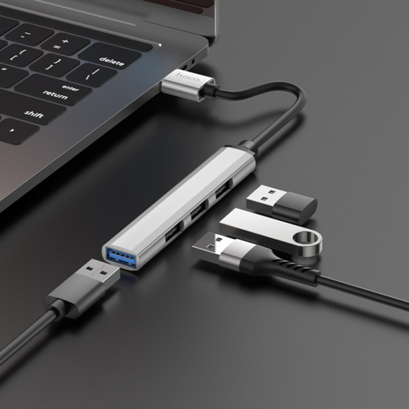 Hub USB 3.0 la 3 x USB 2.0, USB 3.0 Hoco HB26, gri - 3