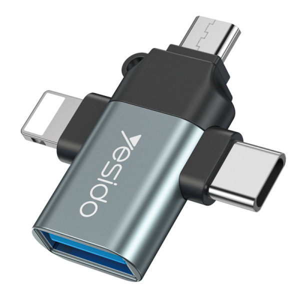 Adaptor OTG USB la Lightning, Micro-USB, Type-C 480Mbps - Yesido (GS15) - Black