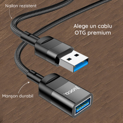 Cablu Adaptor USB la USB 3A, 5Gbps, 1.2m - Hoco (U107) - Black - 6