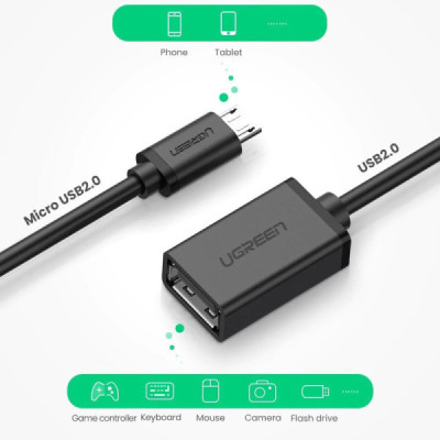 Adaptor USB to Micro-USB 480Mbps, 15cm - Ugreen (10396) - Black - 4