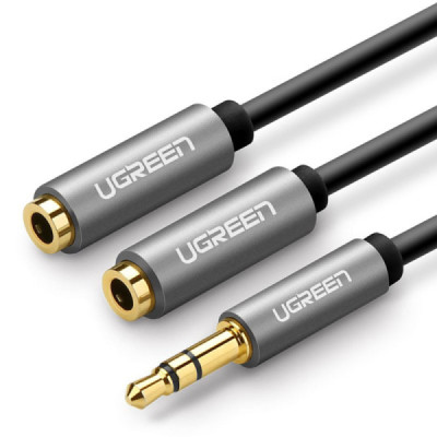 Cablu Audio Adaptor Jack la 2x Jack 20cm - Ugreen (10532) - Black - 1