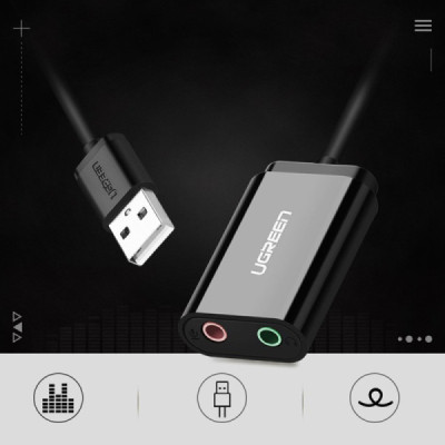 Adaptor USB la 2xJack 3.5mm, 15cm - Ugreen (30724) - Black - 2