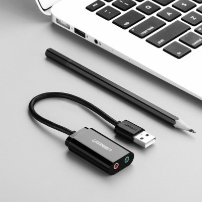 Adaptor USB la 2xJack 3.5mm, 15cm - Ugreen (30724) - Black - 3