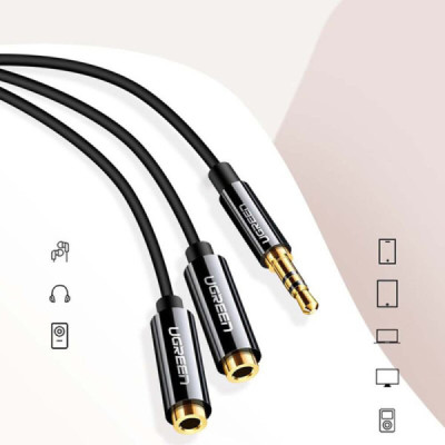 Cablu Audio Adaptor Jack la 2x Jack 25cm - Ugreen (20816) - Black - 4