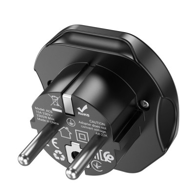 Adaptor Priza Universal PL/EU Plug / UK, 10A, 250V, 2500W - Hoco (AC6) - Black - 2