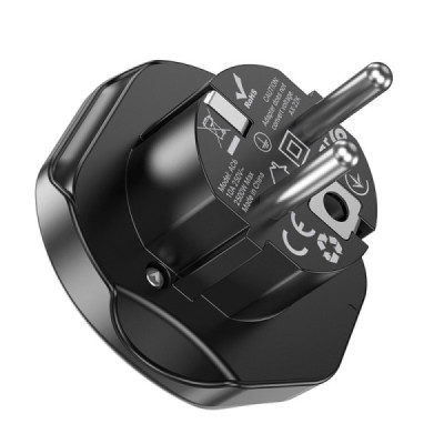 Adaptor Priza Universal PL/EU Plug / UK, 10A, 250V, 2500W - Hoco (AC6) - Black - 4