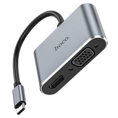 Adaptor Type-C la HDMI, VGA, 4K@30Hz 1080p - Hoco (HB29) - Metal Gray - 2