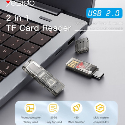 Cititor de Carduri TF, USB, Type-C, 480Mbps - Yesido (GS21) - Transparent - 4
