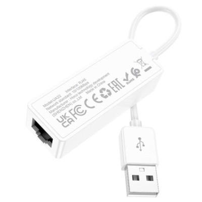 Adaptor USB la RJ45, 100Mbps,Â 15cm - Hoco Acquire (UA22) - White - 3