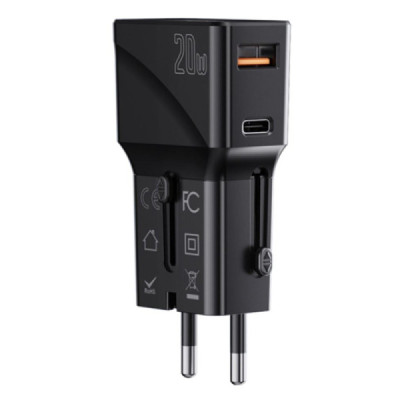 Incarcator de Priza USB, Type-C cu Adaptor EU, UK, US, AUS - Yesido (MC17) - Black - 1