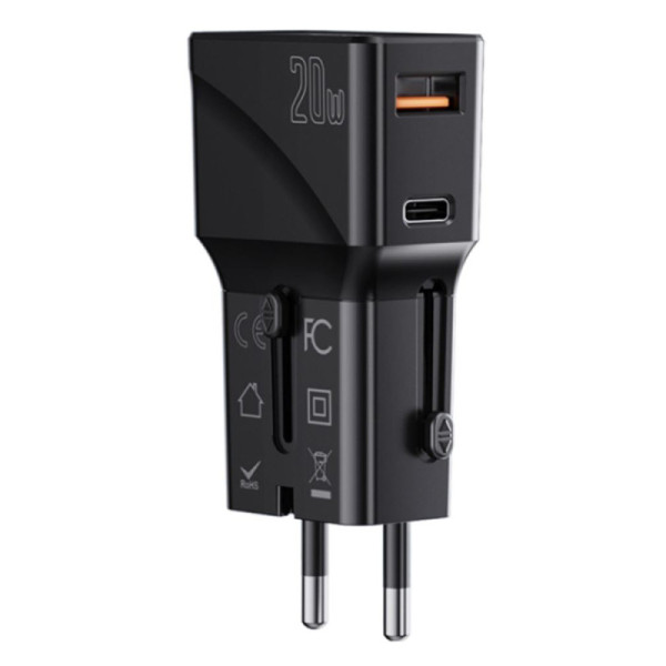 Incarcator de Priza USB, Type-C cu Adaptor EU, UK, US, AUS - Yesido (MC17) - Black
