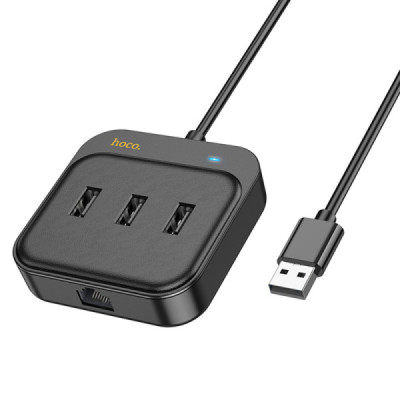 Adaptor USB la 3x USB3.0 + RJ45, 1.2m - Hoco Easy Link (HB35) - Black - 1