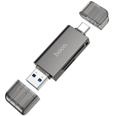 Cititor de Carduri USB/Type-C 3.0 la MicroSD, SD - Hoco (HB39) - Metal Gray - 1