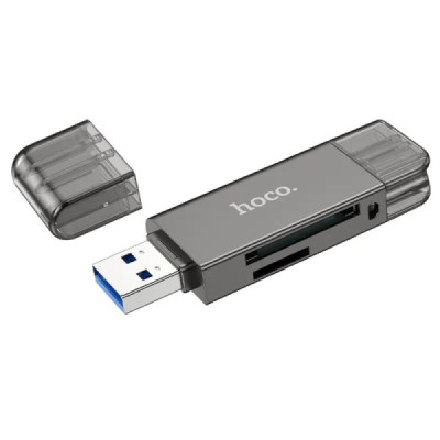 Cititor de Carduri USB/Type-C 3.0 la MicroSD, SD - Hoco (HB39) - Metal Gray - 3