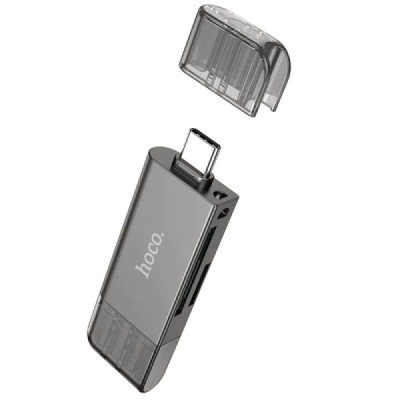 Cititor de Carduri USB/Type-C 3.0 la MicroSD, SD - Hoco (HB39) - Metal Gray - 4