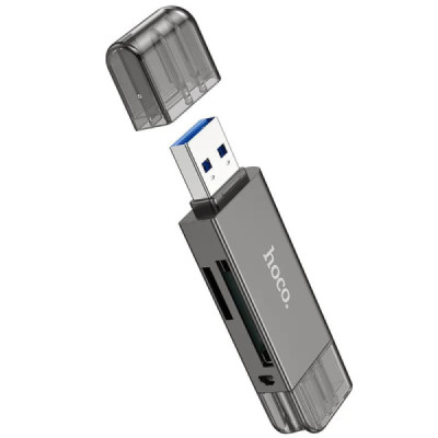 Cititor de Carduri USB/Type-C 3.0 la MicroSD, SD - Hoco (HB39) - Metal Gray - 5