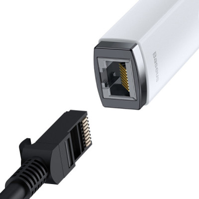 Adaptor USB to RJ45 LAN Port, 1000Mbps - Baseus Lite Series (WKQX000102) - White - 3
