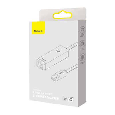 Adaptor USB to RJ45 LAN Port, 1000Mbps - Baseus Lite Series (WKQX000102) - White - 7