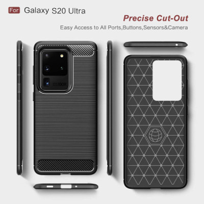 Husa pentru Samsung Galaxy S20 Ultra 4G / S20 Ultra 5G - Techsuit Carbon Silicone - Black - 3